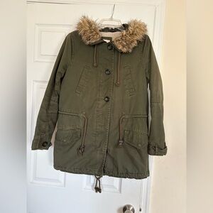 Forever 21 Olive Utility Jacket with Fur Hood